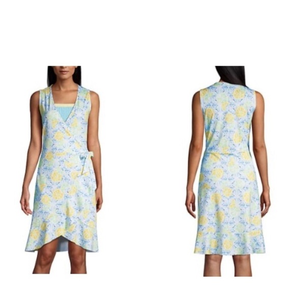 LANDS' END Large Ruffle Hem Cover-up Wrap Dress UPF 50 - Picture 1 of 8